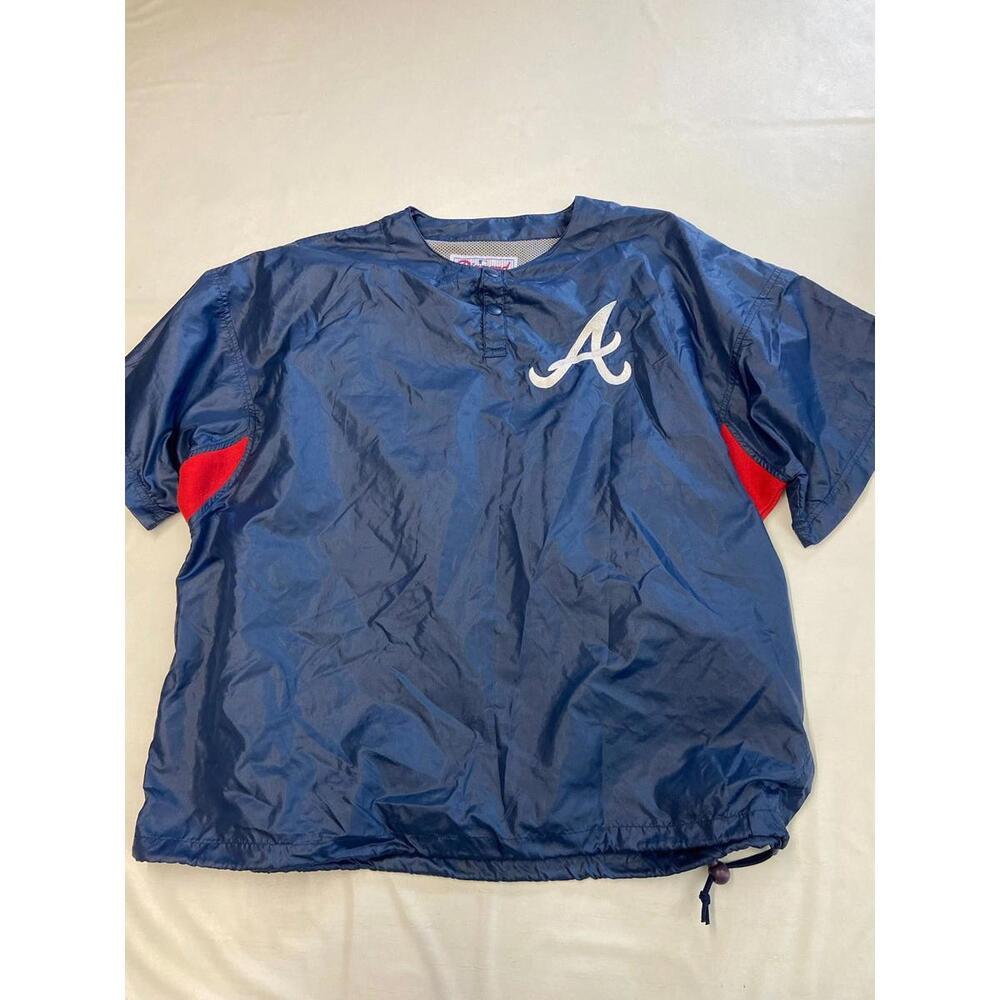 Mens STARTER Blue Vintage Atlanta Braves Short Sleeve Windbreaker Jacket Sz M